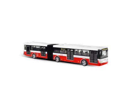 Kloubový autobus který hlásí zastávky česky 36 cm červený