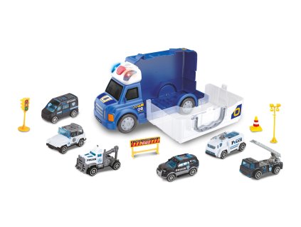 Auto policejní s efekty a 6 malými auty 34 cm