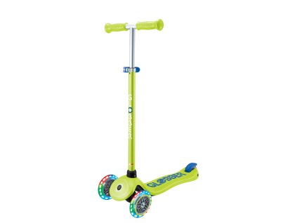 Globber Koloběžka dětská tříkolečková Plus - Primo Plus Lights V2 Lime Green svítící kolečka