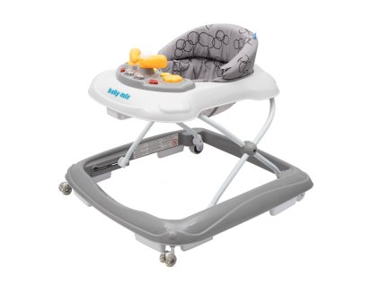 Baby Mix Dětské chodítko s volantem a silikonovými kolečky Tmavě šedá