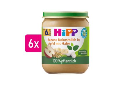 HiPP BIO 100% rostlinné Jablko – Banán Kokos Oves 6x160g