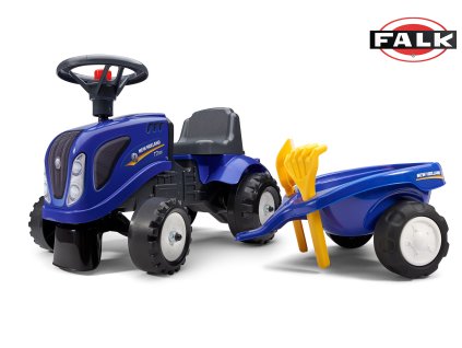 FALK Odrážedlo 280C Baby New Holland T7 s vlečkou a lopatkou s hráběmi