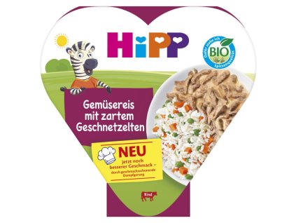 HiPP BIO Rýže se zeleninou a hráškem a jemně nakrájeným hovězím masem 250g