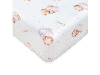New Baby Bavlněné prostěradlo 120x60 Spící medvídek růžový