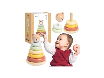 TOOKY TOY Dřevěná stohovací pyramida Medvídek