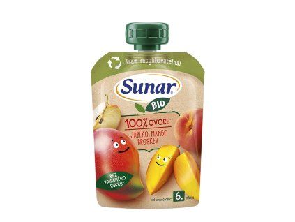 Sunar BIO ovocná kapsička Jablko, mango, broskev 6m+, 100g