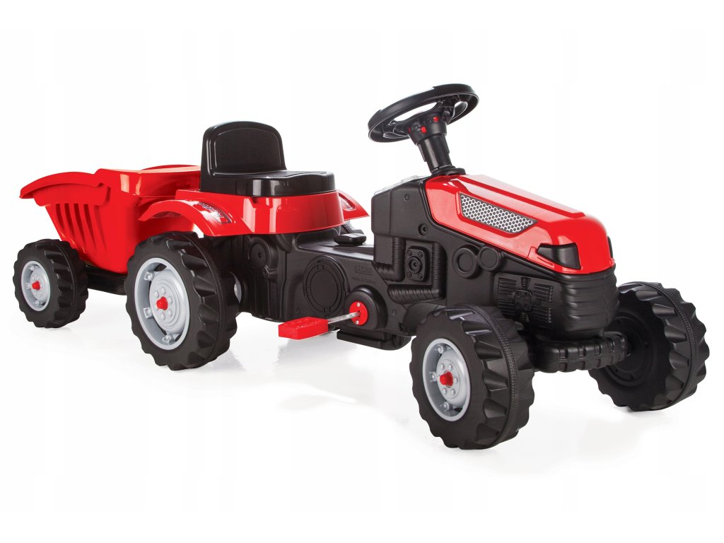 Piros gyermek lánctalpas traktor pótkocsival