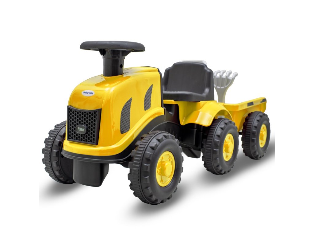 Baby Mix Gyermek lábbal hajtós traktor utánfutóval Benny sárga