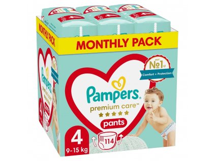 Pampers Premium care 4 nadrág , 114db, 9 15kg (havi csomag)