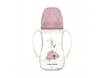 Canpol babies EasyStart antikolikus palack világító fogantyúval Sleepy Koala 240ml rózsaszínű