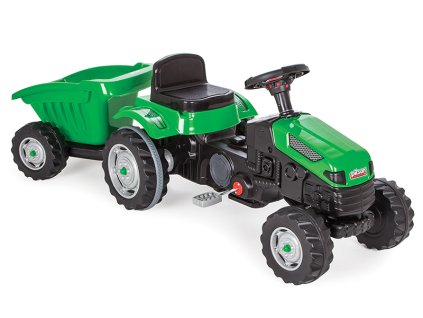 Zöld 8-as pedálos traktor gyerekeknek, utánfutóval