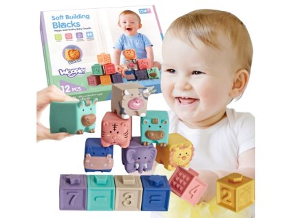 WOOPIE Szenzoros kockák készlet (12 db) Állatok