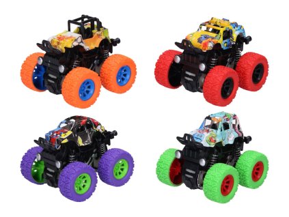 Terepjáró autó lendkerékkel, graffiti mintával, 9 cm