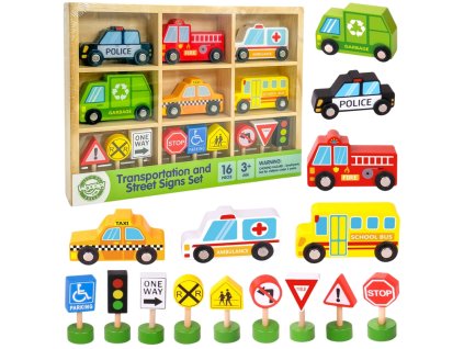WOOPIE Fa járművek és közlekedési táblák készlet