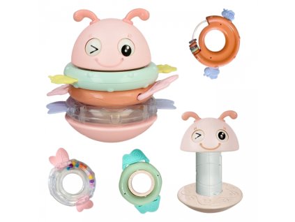 WOOPIE Szenzoros játék csörgő és rágóka 2in1 rózsaszín 1