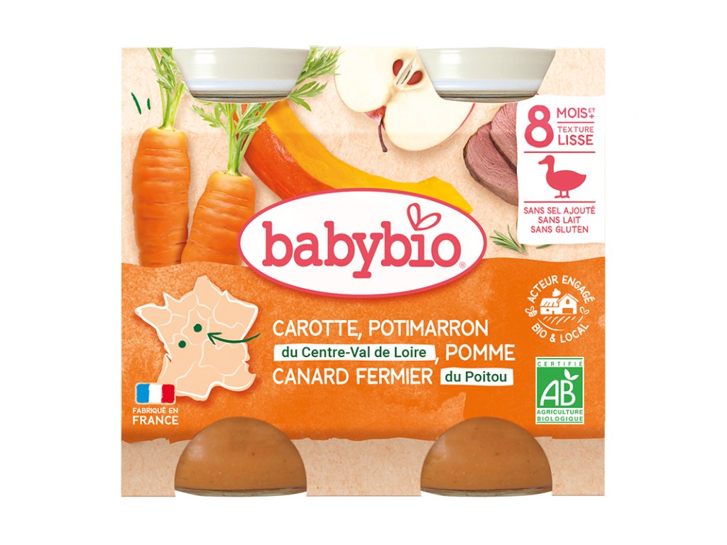 40195 babybio mrkev dyne a jablka s kachnim masem 2x200g