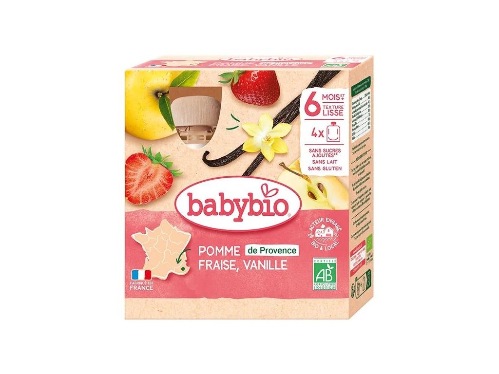 BABYBIO Jablko, jahoda a vanilka (4x90g)