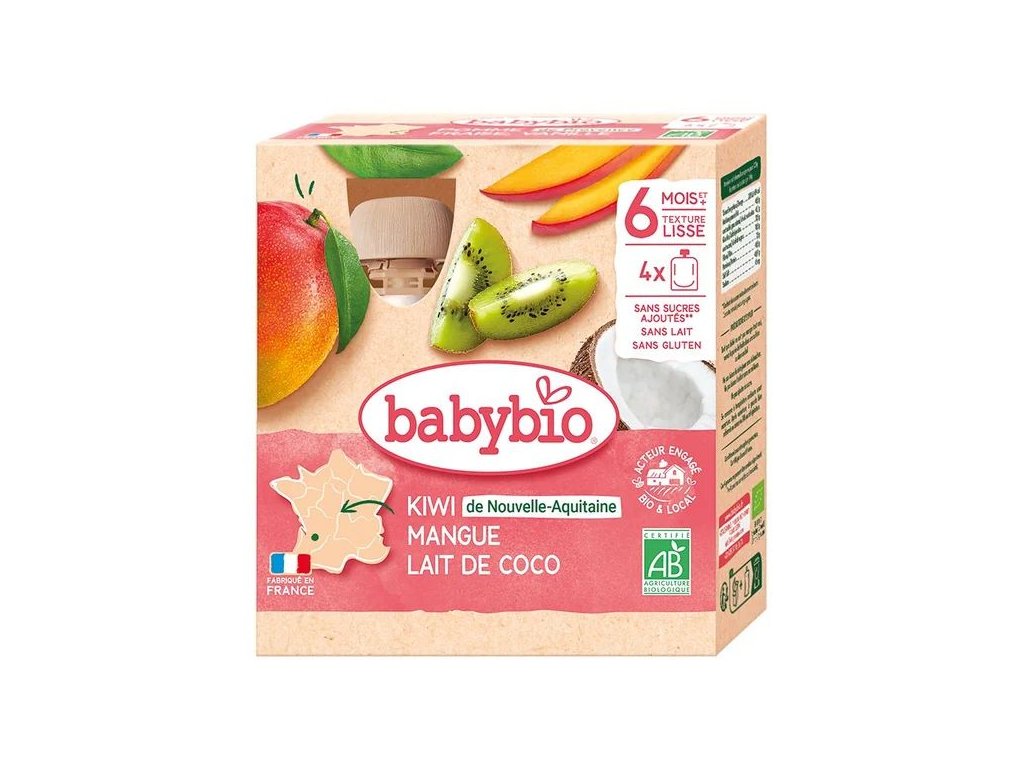 BABYBIO Kiwi, mango a kokos (4x90g)