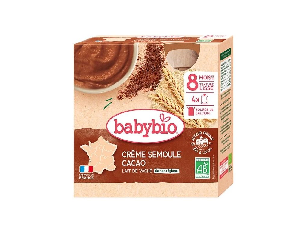 BABYBIO Mliečna krupicová desiata s kakaom (4x85g)