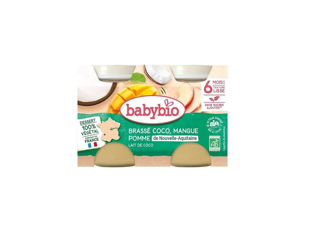 BABYBIO Desiata z kokosového mlieka s mangom a jablkom (2x130g)