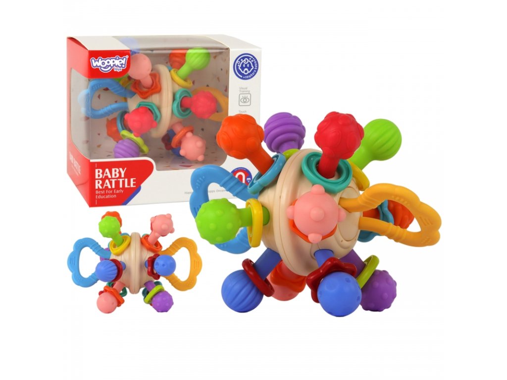 WOOPIE Mäkké senzorické hryzátko a hrkálka 2v1