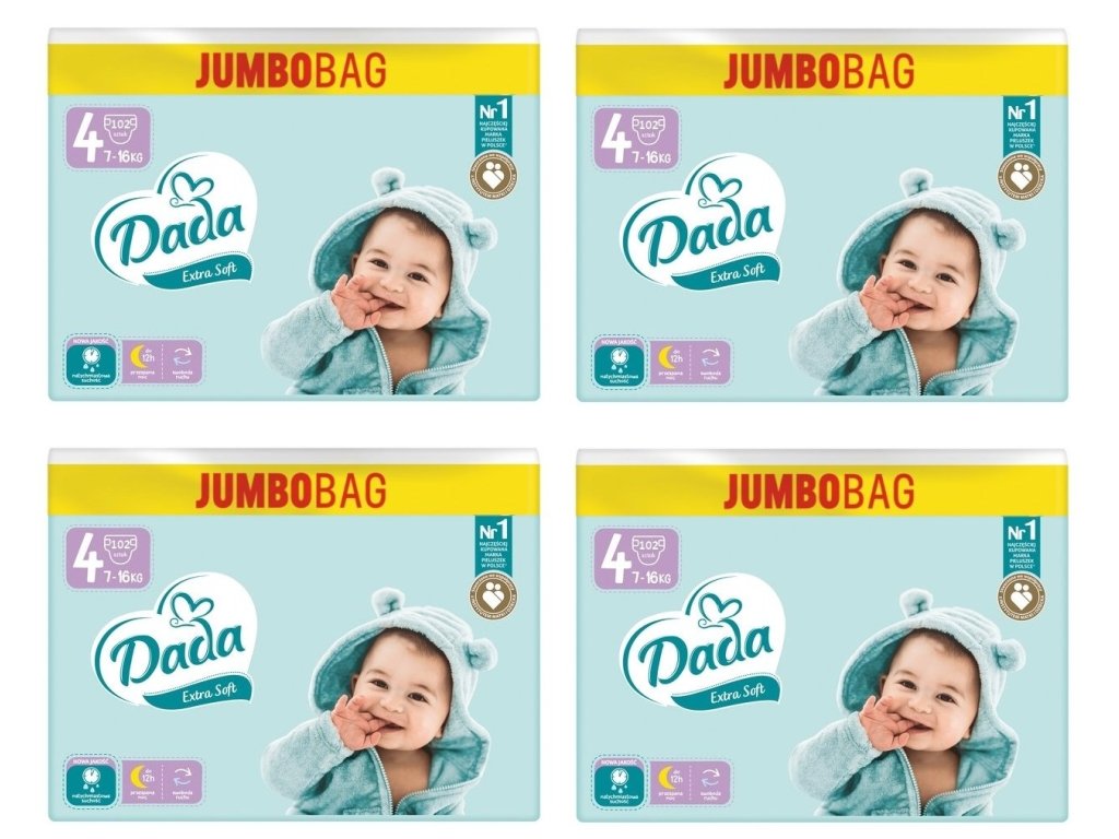 4x Dada JUMBOBAG extra soft 4 MAXI, 7 – 16 kg, 102 ks