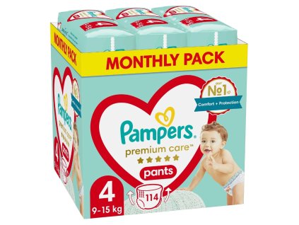 Pampers Premium care 4 Pants , 114ks, 9 15kg (mesačné balenie)