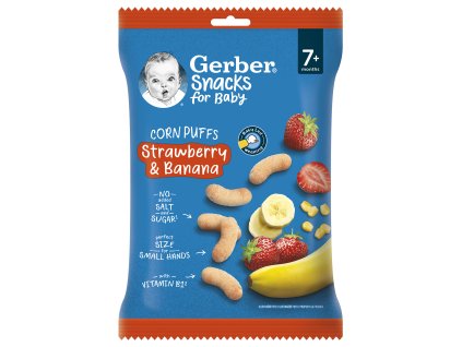 GERBER Snacks kukuričné chrumky jahoda a banán 28g