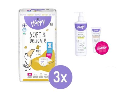 3x Bella Happy 4+ MAXI PLUS Big Pack 9-15kg, 56ks 1