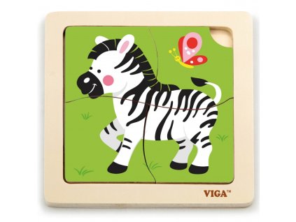 Viga Drevené puzzle 4 dieliky Zebra