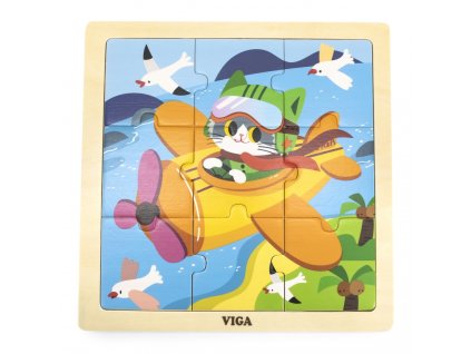 Viga Drevené puzzle 9 dielikov Lietadlo