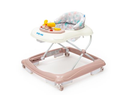 Baby Mix Detské chodítko s volantom a silikónovými kolieskami Svetloružové