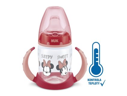 NUK Fľaštička na učenie Disney - Mickey s kontrolou teploty, 150 ml - červená