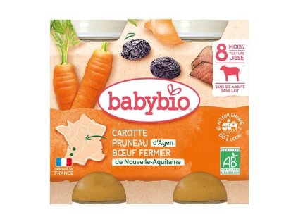BABYBIO Mrkva a sušené slivky s hovädzím mäsom (2x200g)