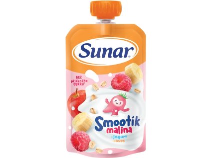 Sunar Smootík detská kapsička malina, jogurt, ovsené vločky 12m+, 120g