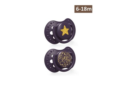 LOVI Dynamický silikónový cumlík Stardust 6 18m (2ks) fialový