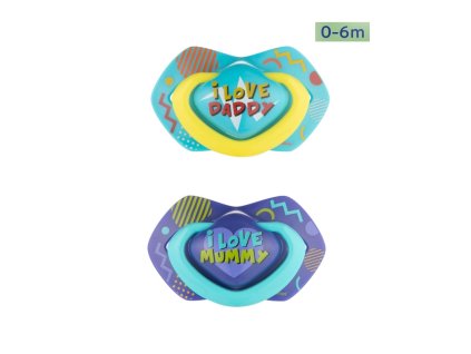 Canpol babies Sada symetrických silikónových cumlíkov Light touch 0 6m NEON LOVE blue