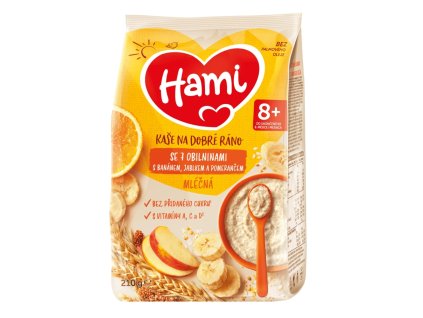 HAMI mliečna kaša Na dobré ráno so 7 obilninami s banánom, jablkom a pomarančom 210g