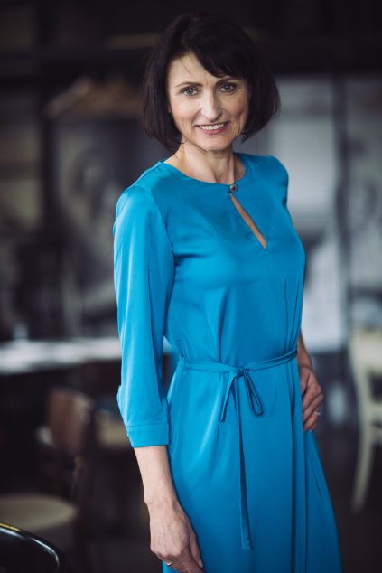 Dámské šaty z hedvábí Alchemilla s 3:4 rukávem tyrkysové 1