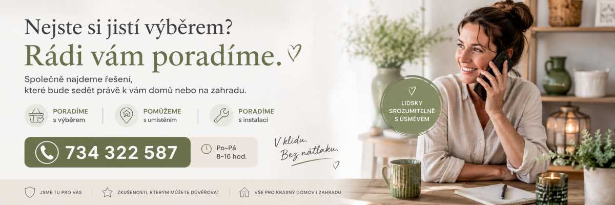 Nejste si jistí výběrem? Rádi vám poradíme s výběrem, umístěním i instalací. Infolinka Zutulni.cz: 734 322 587, Po–Pá 8–16 hod.