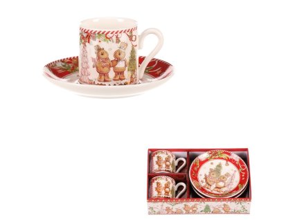 Hrnečky s podšálky - porcelán, dárkový set po 2 kusech, vánoční