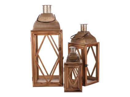 Lucerna dřevěná - čtyřboká, cena za sadu 3 ks