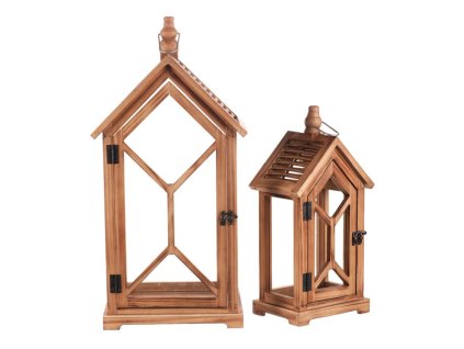 Lucerna dřevěná - tvar domku, cena za sadu 2 ks