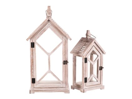 Lucerna dřevěná - tvar domku, cena za sadu 2 ks