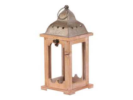 Lucerna dřevěná - barva přírodní, kovová stříška
