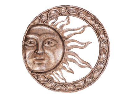 Slunce s kruhem - kovová nástěnná dekorace, měděno-stříbrná