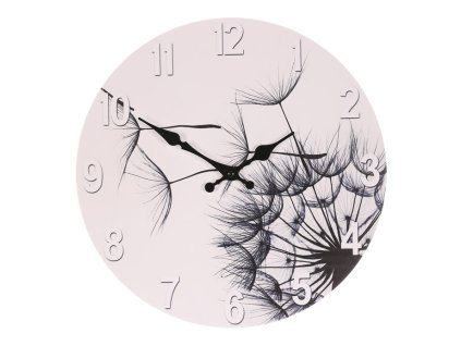 Hodiny nástěnné - pr. 34 cm, MDF, pampeliška, černo-bílé