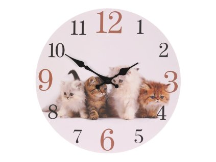 Hodiny nástěnné - pr. 34 cm, MDF, motiv koťat