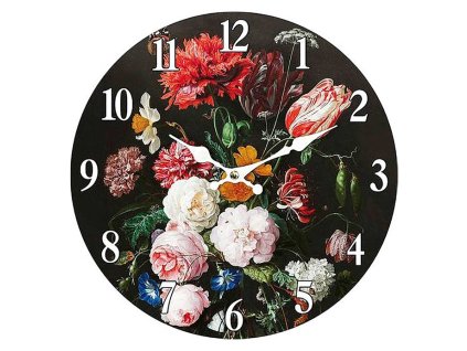 Hodiny nástěnné - pr. 34 cm, MDF, květinový motiv