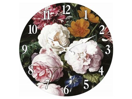 Hodiny nástěnné - pr. 34 cm, MDF, květinový motiv